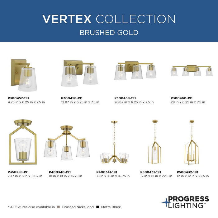 Progress Lighting Vertex Collection Three-Light Chandelier Convertible Brushed Gold (P400340-191)