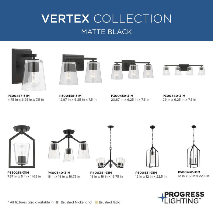 Progress Lighting Vertex Collection Three-Light Chandelier Convertible Matte Black (P400340-31M)