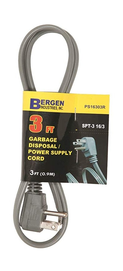 Bergen Power Supply SPT-3 Gray Garbage Disposal 3 Foot 16/3 Right Angle (PS16303R)