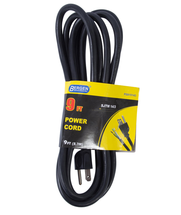 Bergen Power Supply SJTW Black 9 Foot 16/2 13A Straight Plug (PS913162)