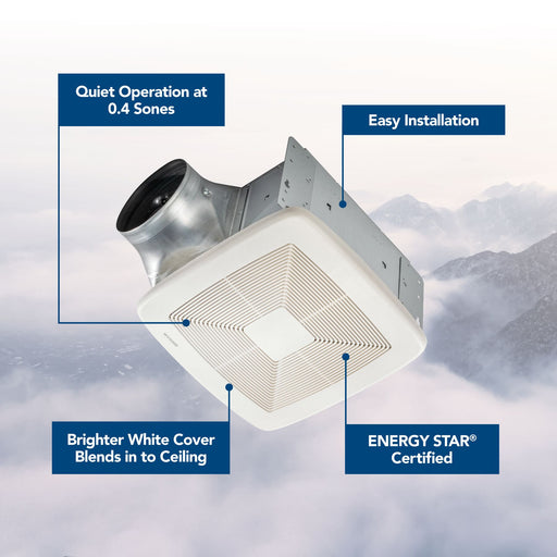 Broan-NuTone QTXE Series 110 CFM Humidity Sensing Ventilation Fan With White Grille 0.4 Sones Energy Star Certified (QTXEG110SX)