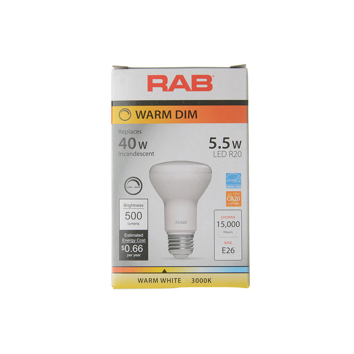 RAB R20 5.5W 60W Equivalent 500Lm E26 Base 90 CRI 2200K-3000K Dimmable (R20-5-922/30-WGD)