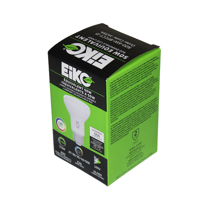 EIKO R20-6W-8FCCT-D 6W LED R20 Lamp Medium E26 Base ColorSET 2700K/3000K/3500K/4000K/5000K 80 CRI 120V Dimmable (16354)