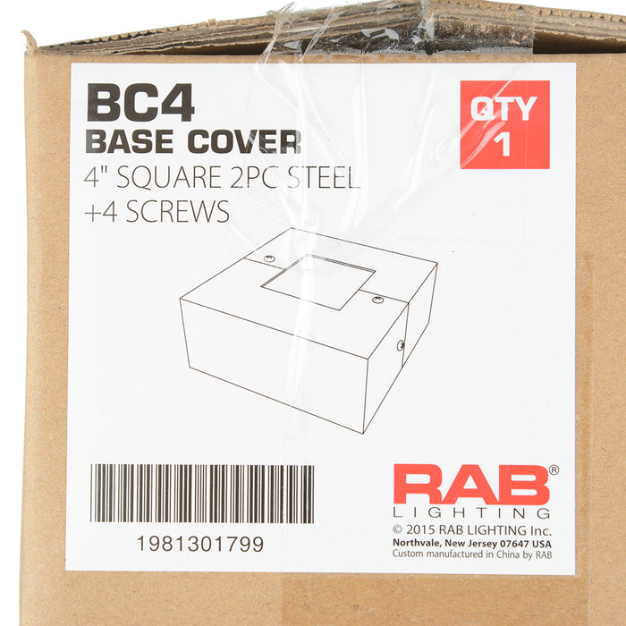 RAB Base Cover 4 Inch Square Steel Pole 2 Piece Steel With 4 Screws (BC4)