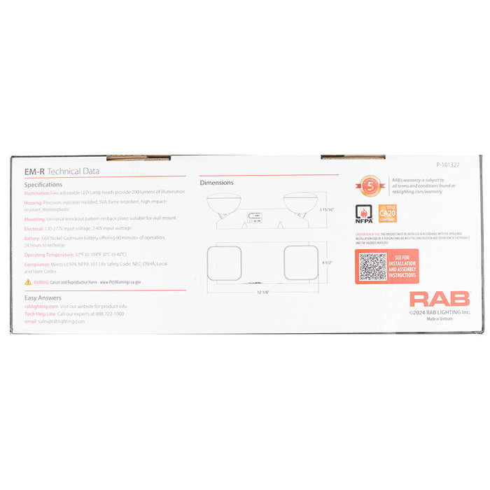 RAB Emergency Light 2-Head Emergency White Housing Remote Capacity (EM-R)