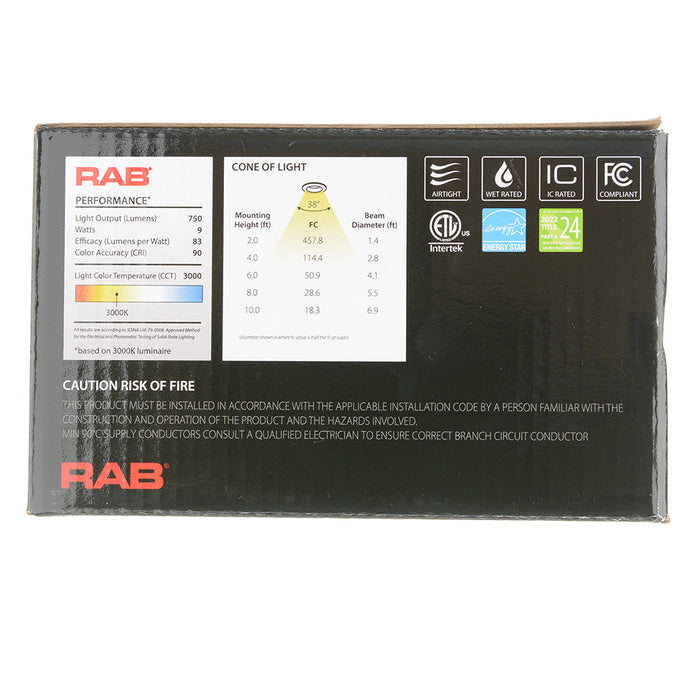 RAB 3 Inch LED Gimbal Downlight 9W 90 CRI CCT Field Adjustable 2700K/3000K/3500K/4000K/5000K 120V Triac Dimming Round White Trim (G3)