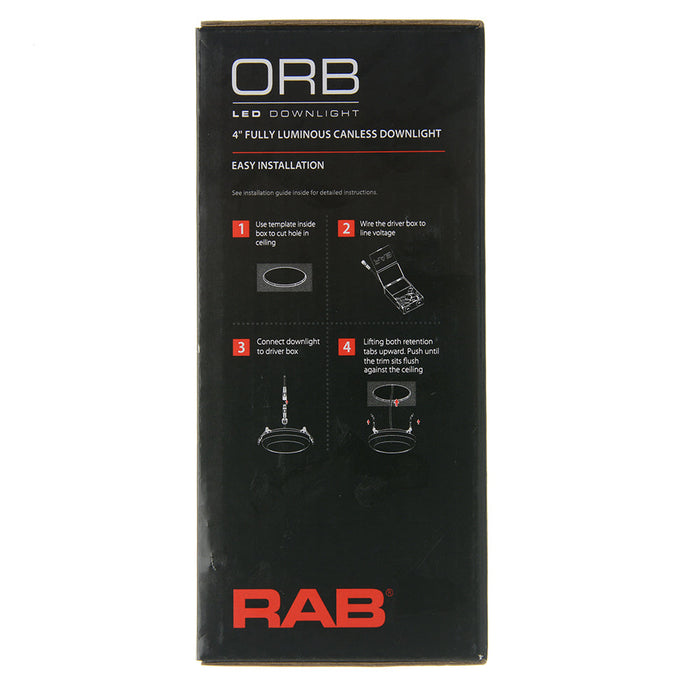 RAB 4 Inch Recessed LED Canless Downlight Surface Mount 9W CCT Selectable 2700K/3000K/3500K/4000K/5000K Round White 120V Triac Dimming (ORB4)