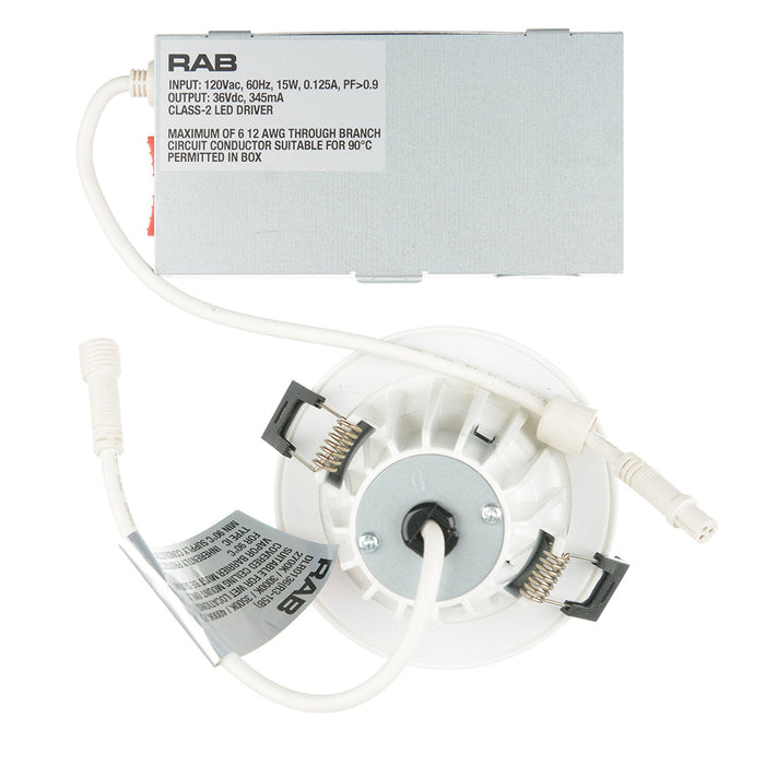 RAB 3 Inch LED Recessed Downlight 15W 90 CRI CCT Field Adjustable 2700K/3000K/3500K/4000K/5000K 120V Triac Dimming Round White Baffle Trim (R3-15B)