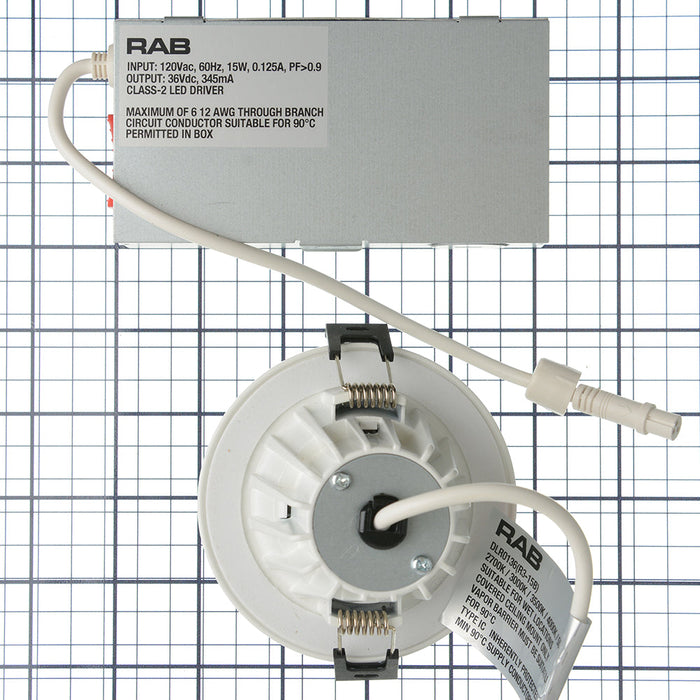RAB 3 Inch LED Recessed Downlight 15W 90 CRI CCT Field Adjustable 2700K/3000K/3500K/4000K/5000K 120V Triac Dimming Round White Baffle Trim (R3-15B)