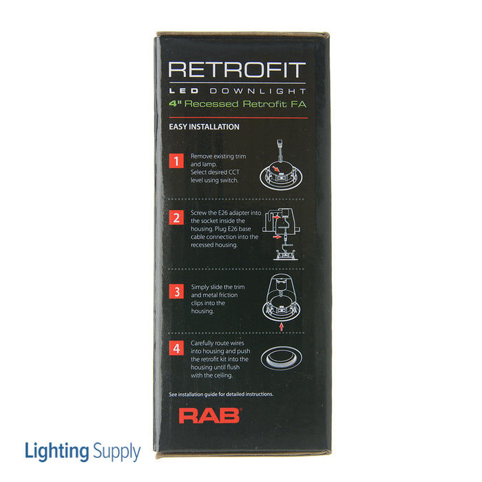 RAB LED Economical Recessed Retrofit Downlight 4 Inch Round E26 7.5W White 700Lm CCT Adjustable 2700K/3000K/3500K/4000K/5000K 90 CRI Baffle Trim (R34-4B)