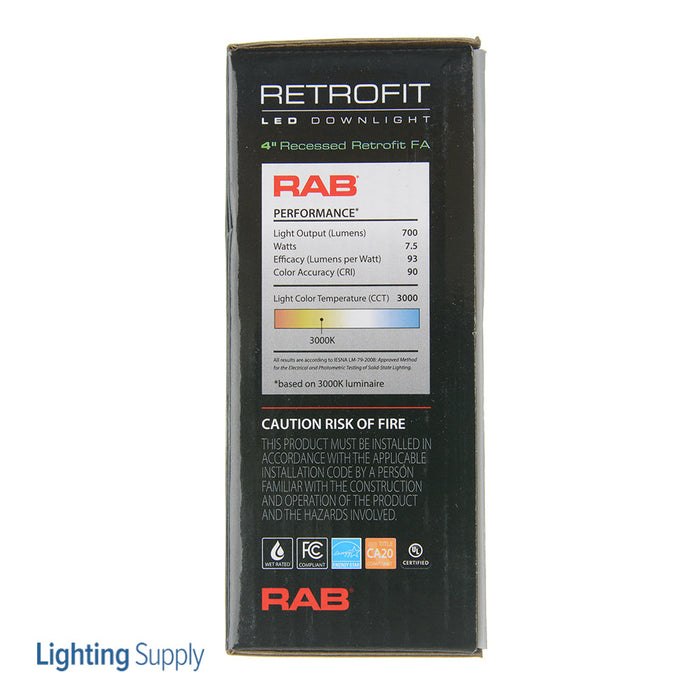 RAB LED Economical Recessed Retrofit Downlight 4 Inch Round E26 7.5W White 700Lm CCT Adjustable 2700K/3000K/3500K/4000K/5000K 90 CRI Baffle Trim (R34-4B)