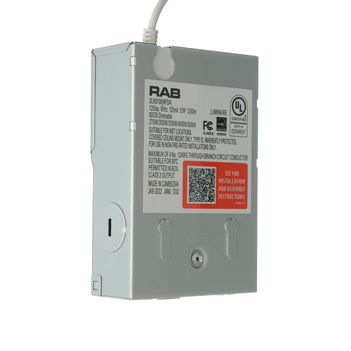 RAB 4 Inch LED Regress Wafer Downlight 13W 90 CRI CCT Field Adjustable 2700K/3000K/3500K/4000K/5000K 120V Triac Dimming White Smooth (WFD4)