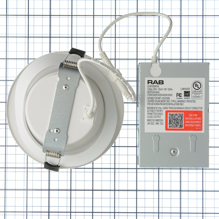 RAB 4 Inch LED Regress Wafer Downlight 13W 90 CRI CCT Field Adjustable 2700K/3000K/3500K/4000K/5000K 120V Triac Dimming White Smooth (WFD4)