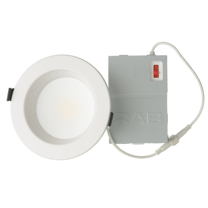 RAB 4 Inch LED Regress Wafer Downlight 13W 90 CRI CCT Field Adjustable 2700K/3000K/3500K/4000K/5000K 120V Triac Dimming White Baffle (WFD4B)