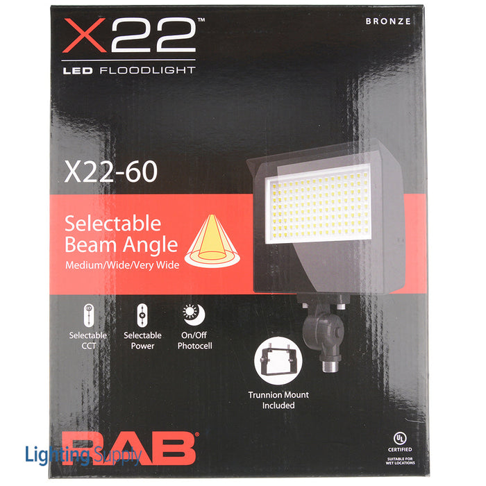 RAB X22 LED Flood Field Adjustable 60W/50W/40W/30W 3000K/4000K/5000K 7H6V Knuckle Mount With Trunnion Kit Photocell Bronze (X22-60)