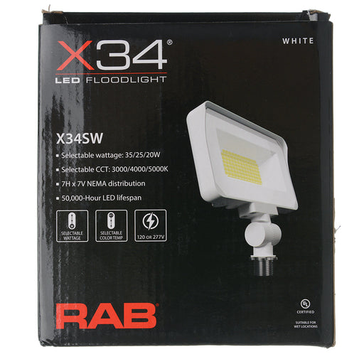 RAB LED Floodlight Wattage/CCT Selectable 35W/25W/20W 3000K/4000K/5000K Knuckle White 120V Or 277V (X34SW)