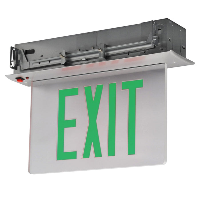 Best Lighting Products Recessed Edgelit Aluminum Exit Sign Single Face Green Letters Clear Panel Black Trim Plate Battery Backup (RELZXTE1GCBEMSPV-USA)