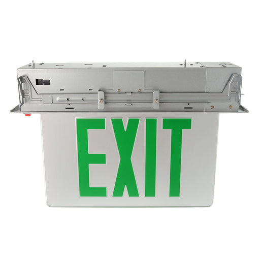 Standard-BL Recessed Edge-Lit LED Exit Single Face Green Letters Mirror Panel White Trim Plate Battery Backup (RELZXTE1GMWEM)