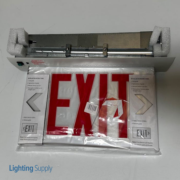 Best Lighting Products Recessed Edgelit Aluminum Exit Sign Single Face Red Letters White Panel White Trim Plate Battery Backup (RELZXTE1RWWEMSDT)