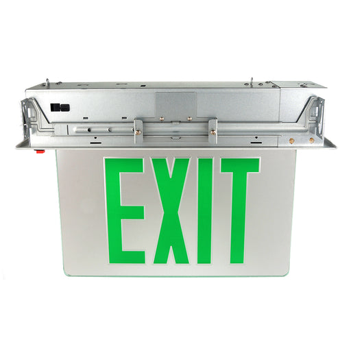 Standard-BL Recessed Edge-Lit LED Exit Double Face Green Letters Mirror Panel White Trim