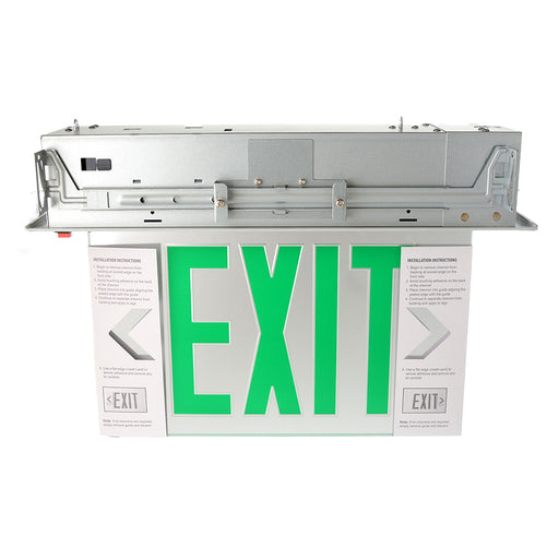 Standard-BL Recessed Edge-Lit LED Exit Double Face Green Letters Mirror Panel White Trim Plate Battery Backup (RELZXTE2GMWEM)