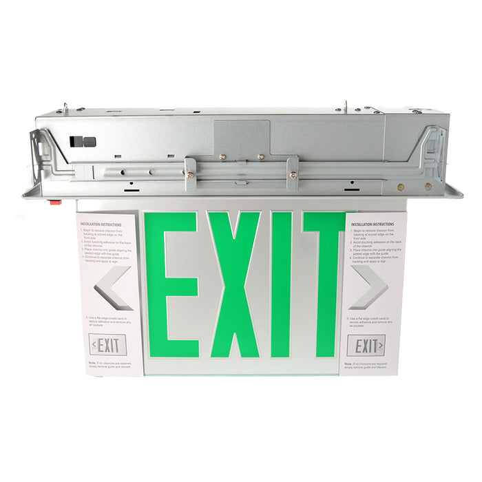 Standard-BL Recessed Edge-Lit LED Exit Double Face Green Letters Mirror Panel White Trim Plate Battery Backup (RELZXTE2GMWEM)