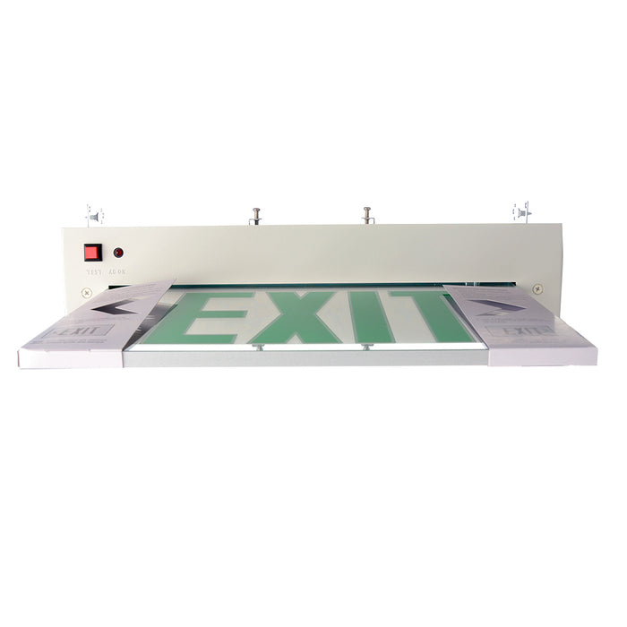 Standard-BL Recessed Edge-Lit LED Exit Double Face Green Letters Mirror Panel White Trim Plate Battery Backup (RELZXTE2GMWEM)