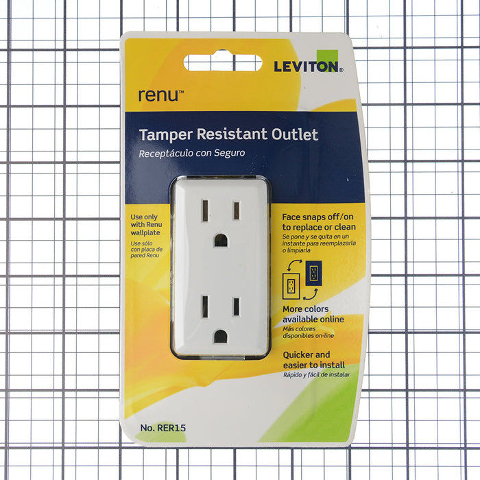 Leviton Renu 15A Tamper-Resistant Receptacle White On White (RER15-WW)
