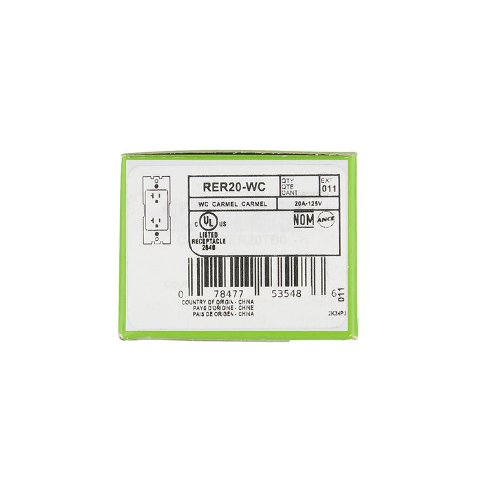 Leviton Renu Tamper-Resistant Duplex Receptacle/Outlet 20 Amp 125V NEMA 5-2R Side And Back Wired Warm Caramel (RER20-WC)
