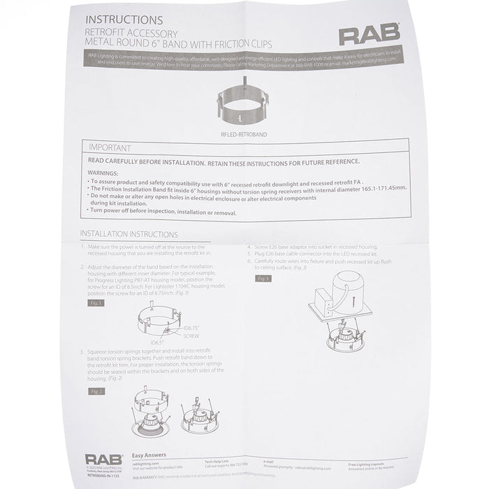 RAB Retrofit Accessory Metal Round 5-6 Inch Band With Friction Clips (RFLED-RETROBAND)
