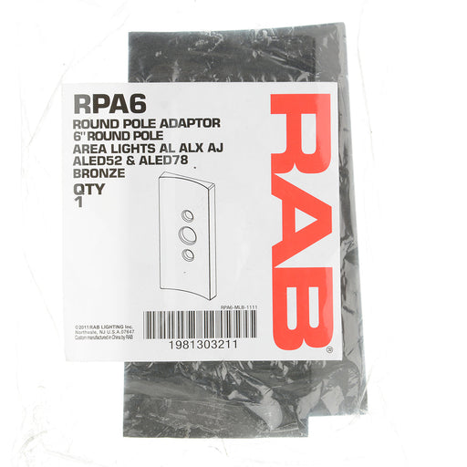 RAB Round Pole Adaptor 6 Inch Round Pole Aluminum ALX AJ ALED 52 ALED 78 To 150 (RPA6)