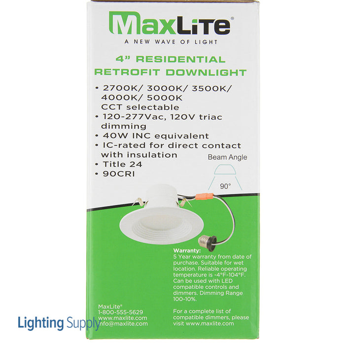 Maxlite 104664 Residential Retrofit Downlights 4 Inch 10W 120-277V 2700K-3000K-3500K-4000K-5000K White IC Rated (RR410UCSW)