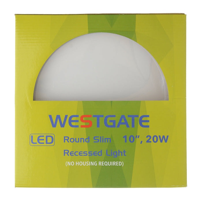 Westgate Manufacturing 10 Inch LED Slim Recessed Light 20W 1500Lm CCT Selectable 2700K/3000K/3500K/4000K/5000K 120V Dimmable Wet Location (RSL10-MCT5-WP)
