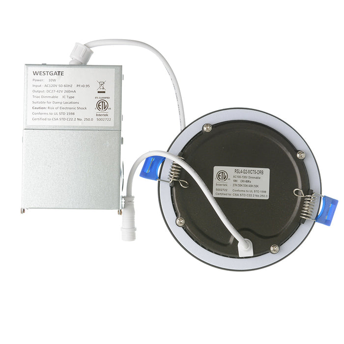 Westgate Manufacturing 4 Inch G2 Slim Wafer Light 10W 700Lm CCT Selectable 2700K/ 3000K/3500K/4000K/5000K JA8 Oil Rubbed Bronze (RSL4-G2-MCT5-ORB)