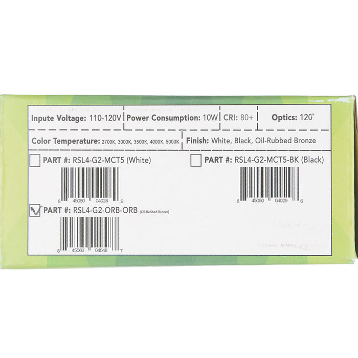 Westgate Manufacturing 4 Inch G2 Slim Wafer Light 10W 700Lm CCT Selectable 2700K/ 3000K/3500K/4000K/5000K JA8 Oil Rubbed Bronze (RSL4-G2-MCT5-ORB)