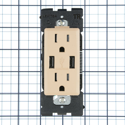 Leviton Combination Duplex Receptacle/Outlet And USB Charger 15A 125V Renu Tamper-Resistant Receptacle/Outlet NEMA 5-15R Dapper Tan (RUAA1-DT)