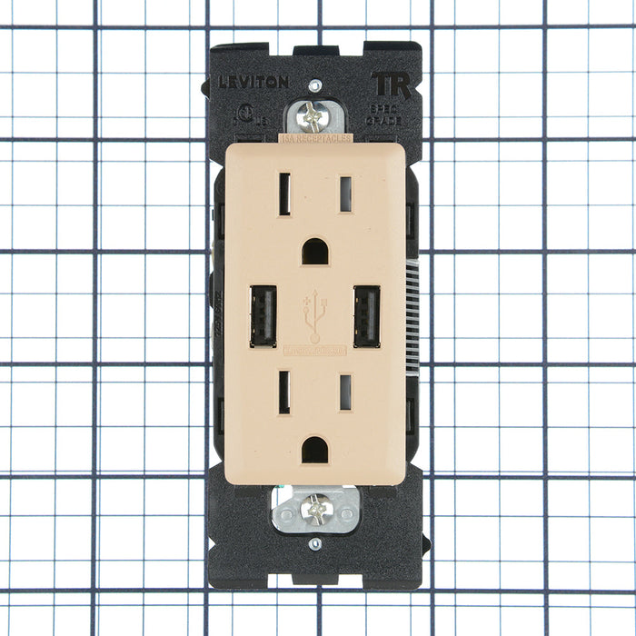 Leviton Combination Duplex Receptacle/Outlet And USB Charger 15A 125V Renu Tamper-Resistant Receptacle/Outlet NEMA 5-15R Dapper Tan (RUAA1-DT)