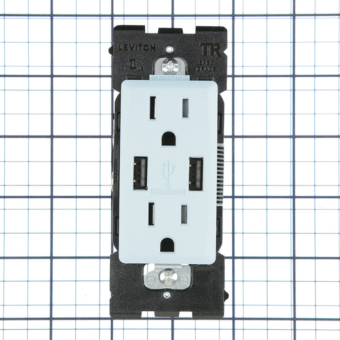Leviton Combination Duplex Receptacle/Outlet And USB Charger 15A 125V Renu Tamper-Resistant Receptacle/Outlet NEMA 5-15R Sea Spray (RUAA1-SE)