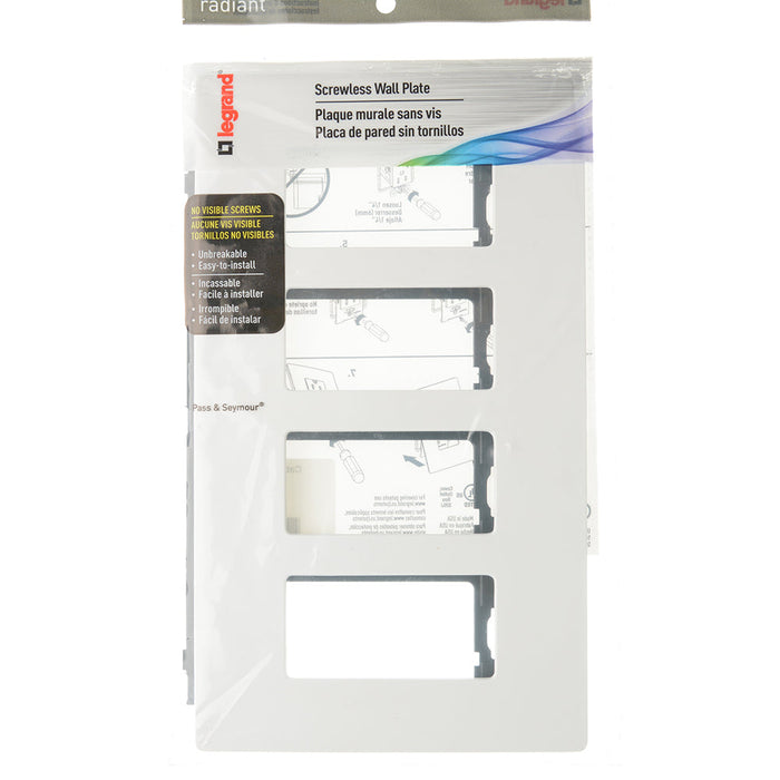 Pass And Seymour Radiant Screwless Wall Plate 4-Gang White (RWP264W)