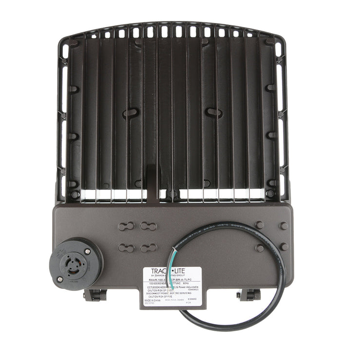 Trace-Lite Small LED Area Light Power/Color Switchable 40W/60W/80W/100W 3000K/4000K/5000K Type III 120-277VAC 0-10V Pole Mount Arm Twist Lock Photocontrol/Receptacle (RXAR-100-3-VS-CP-BR-A-TLPC)
