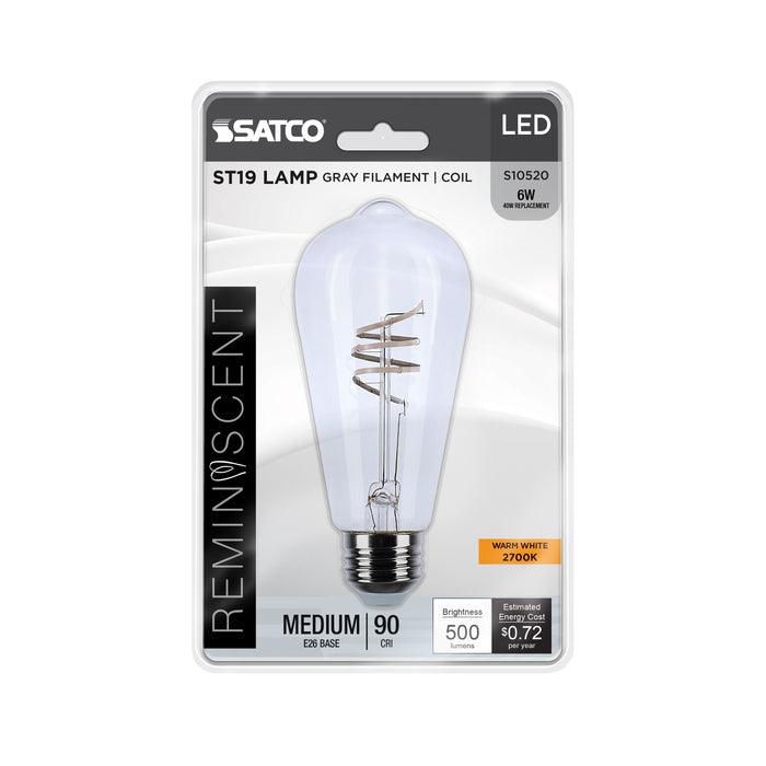 SATCO/NUVO 6W LED Reminiscent Flex Gray Coil Filament ST19 Medium E26 Base 2700K Clear 120V (S10520)