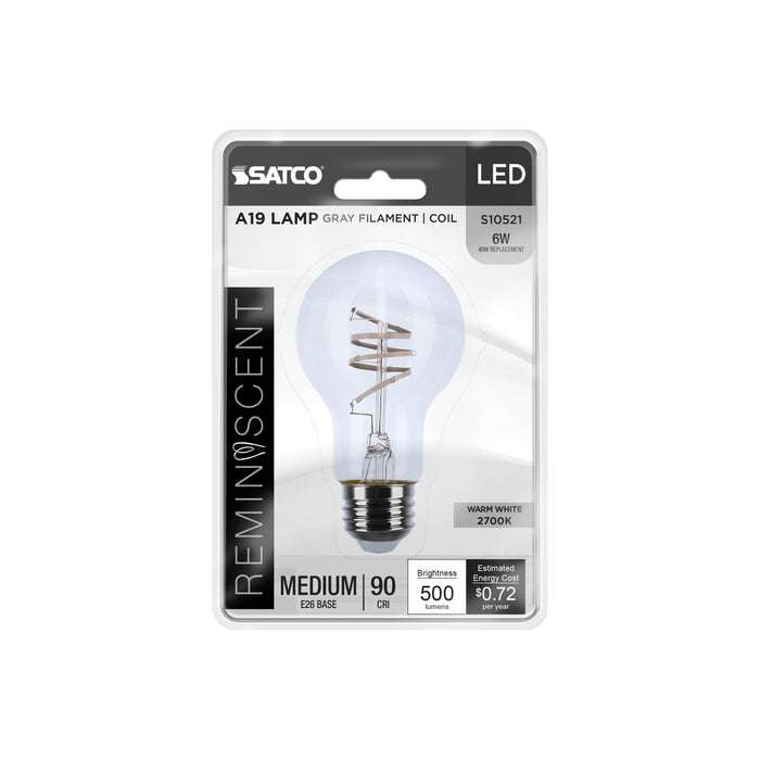 SATCO/NUVO 6W LED Reminiscent Flex Gray Coil Filament A19 Medium E26 Base 2700K Clear 120V (S10521)