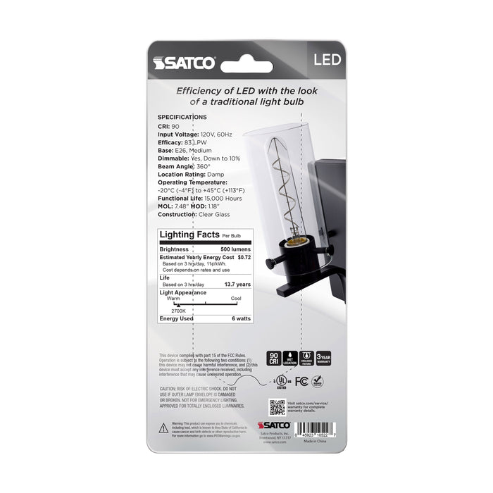 SATCO/NUVO 6W LED Reminiscent Flex Gray Coil Filament T9 Medium E26 Base 2700K Clear 120V 2-Pack Priced Per Each (S10522)