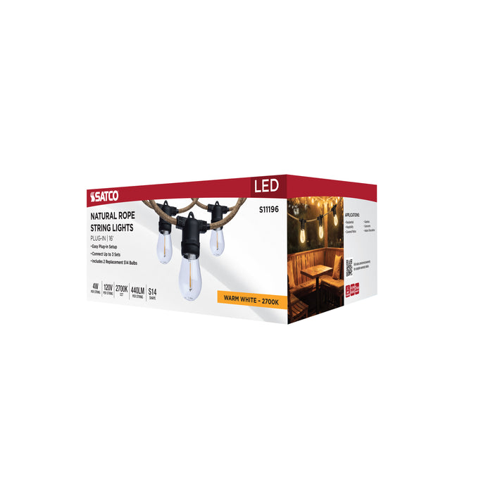 SATCO/NUVO 16 Foot LED Natural Rope String Light [10] S14 Lamps E26 Sockets 2700K 120V (S11196)