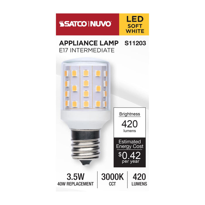 SATCO/NUVO 3.5W LED T14 E17 Base 3000K 420Lm Clear Dimmable 120V (S11203)