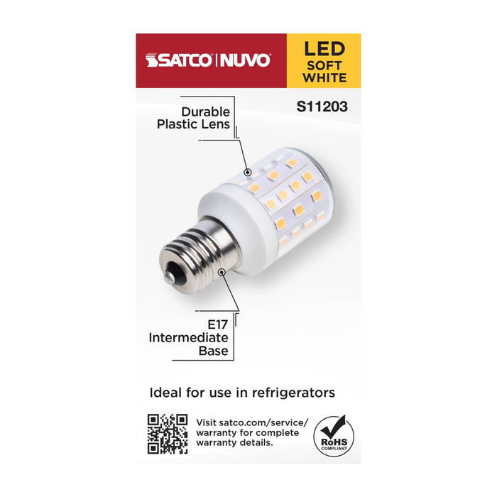 SATCO/NUVO 3.5W LED T14 E17 Base 3000K 420Lm Clear Dimmable 120V (S11203)