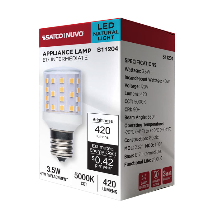 SATCO/NUVO 3.5W LED T14 E17 Base 5000K Clear Dimmable 120V (S11204)