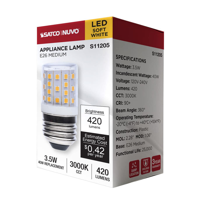 SATCO/NUVO 3.5W LED T14 E26 Base 3000K Clear 120-240V (S11205)