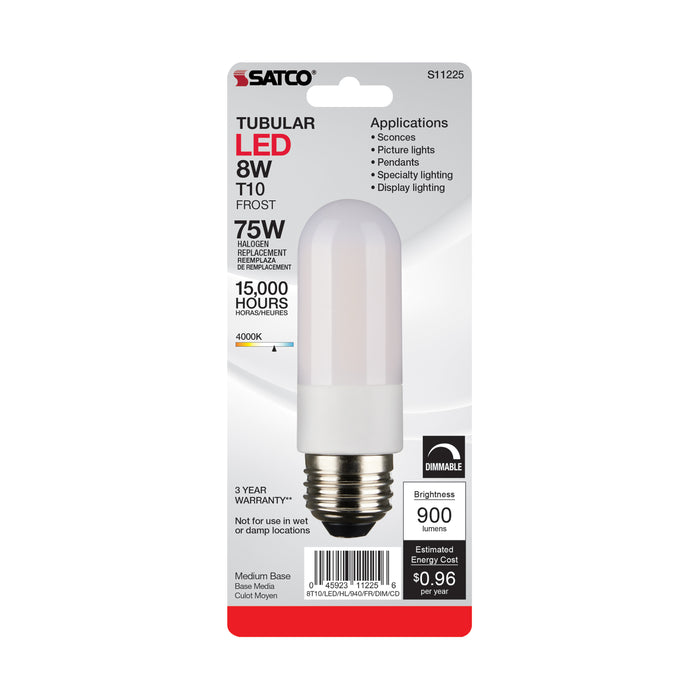 SATCO/NUVO 8W T10 LED Frosted Medium Base 4000K High Lumen 120V 90 CRI Dimmable (S11225)