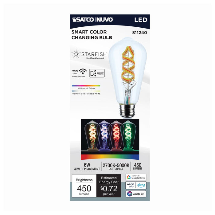 SATCO/NUVO 6W ST19 LED 2700K-5000K RGB/Tunable White Starfish IOT Clear Medium E26 Base 120V (S11240)